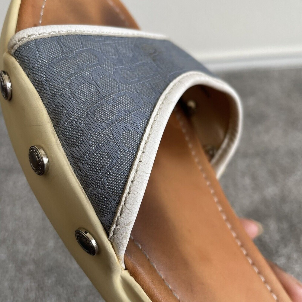 Coach Augusta Slides Womens Size 8 M Blue  Flat Sandals Leather Canvas Monogram - Picture 10 of 11